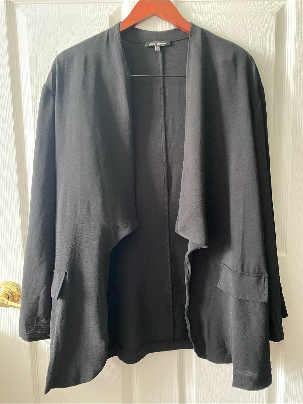Black Open-Front Draped Blazer Jacket